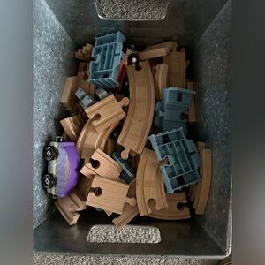 Wooden Train Track Set with Purple and Blue Cars